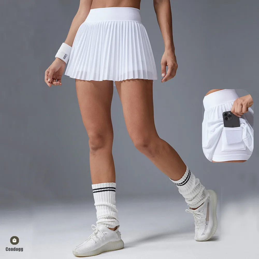 

Pleated Chiffon Sports Pocket Yoga Skirt Women Quick-drying Badminton Tennis Trousers Fitness Half-body Anti Shorts Skorts XP43