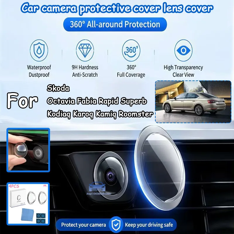 

4pcs Car Camera Lens Protector Cover High Transparent Guard For Skoda Octavia Fabia Rapid Superb Kodiaq Karoq Kamiq Roomster
