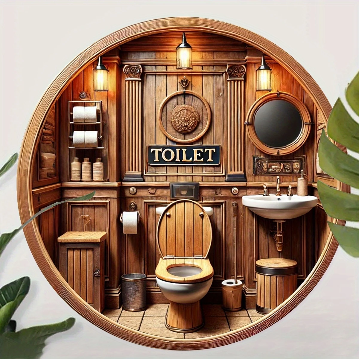 لوحة لافتة مرحاض خشبية مستديرة 8 بوصة ثنائية الأبعاد لمطعم بار مقهى فنية لتزيين الحائط للحفلات العائلية والمهرجانات #1