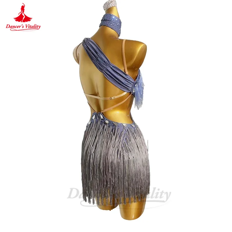 Latin Dance Costume Set for Women Rumba Chacha Tnago Performance Competiton Clothing Skirt Custom Adult Child Latin Tassel Dress