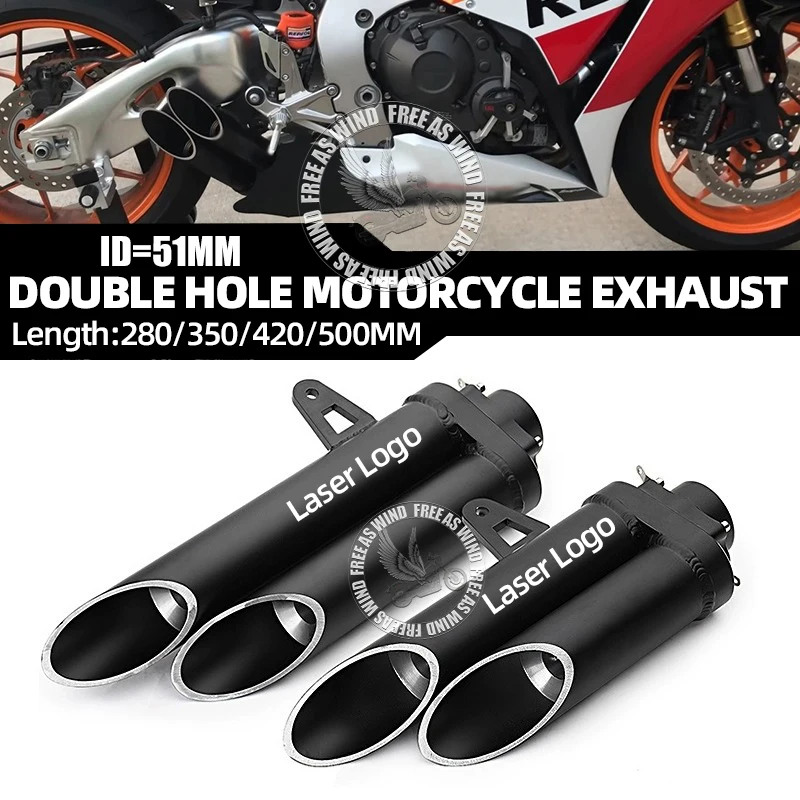 

Universal 51MM Double Tube Motorcycle Exhaust Muffler Escape For Kawasaki Honda Yamaha ETC 2 Hole Exhaust Modified Accessories