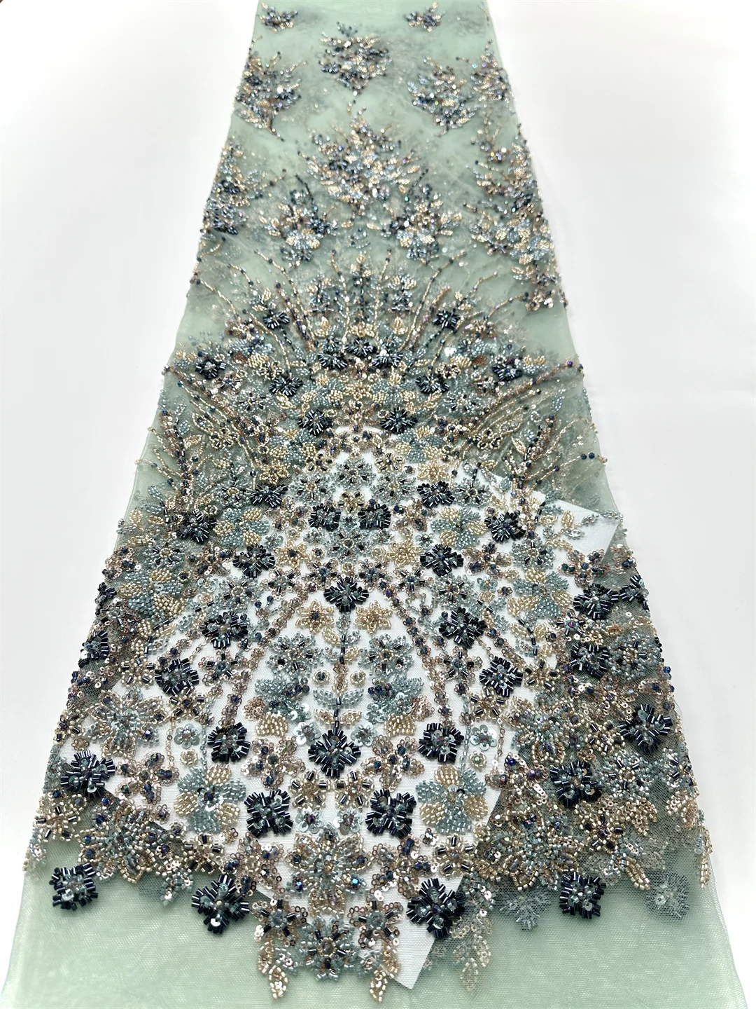 Kain Renda Afrika Mewah Berkualitas Tinggi dengan Payet dan Manik-manik untuk Pernikahan Nigeria Kain Renda Tulle Prancis 5 yard