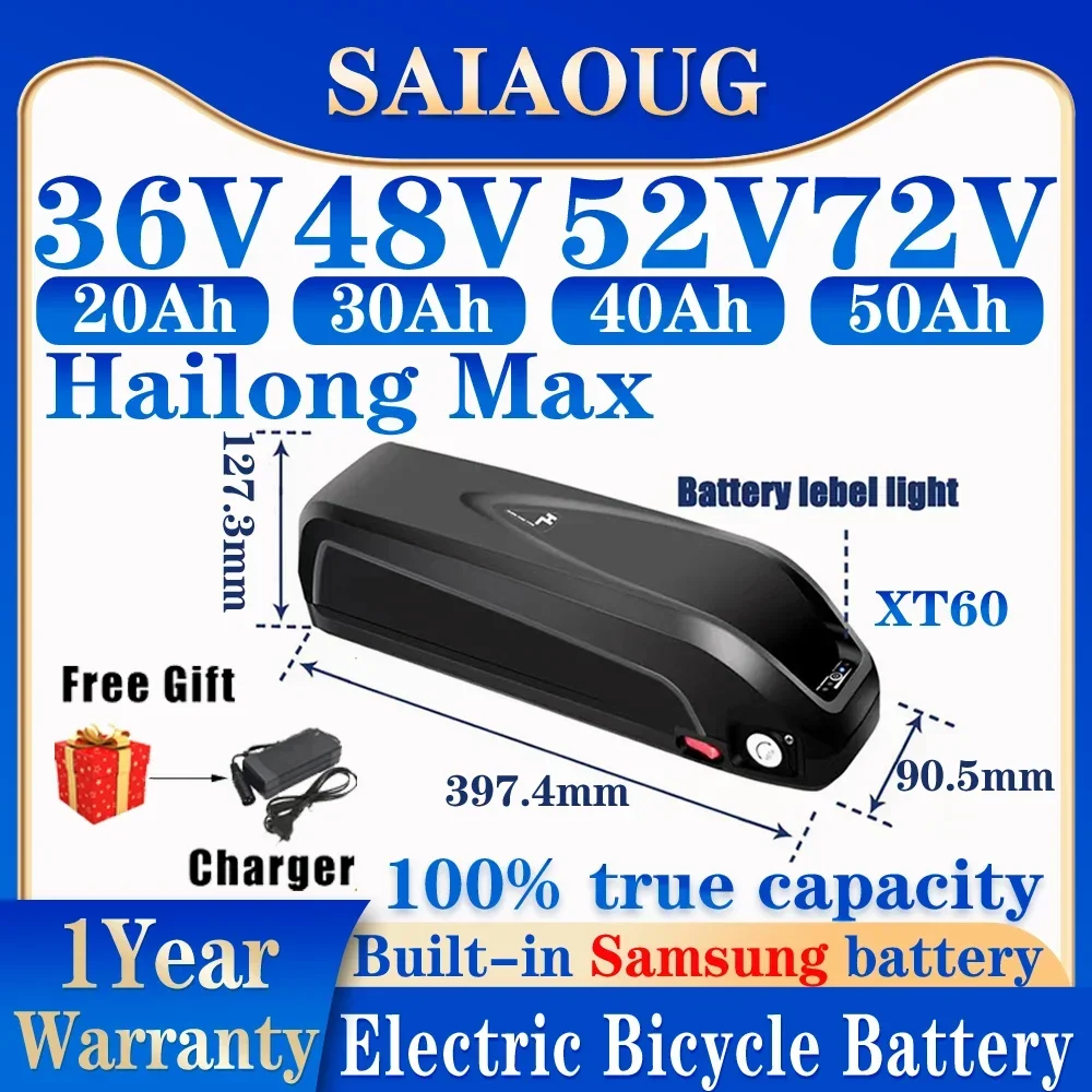 

Hailong Max electric bicycle lithium battery, 36V48V 52V 72V high-power battery, Brand battery, 20AH 30AH 40AH Bafang 250W-2000W