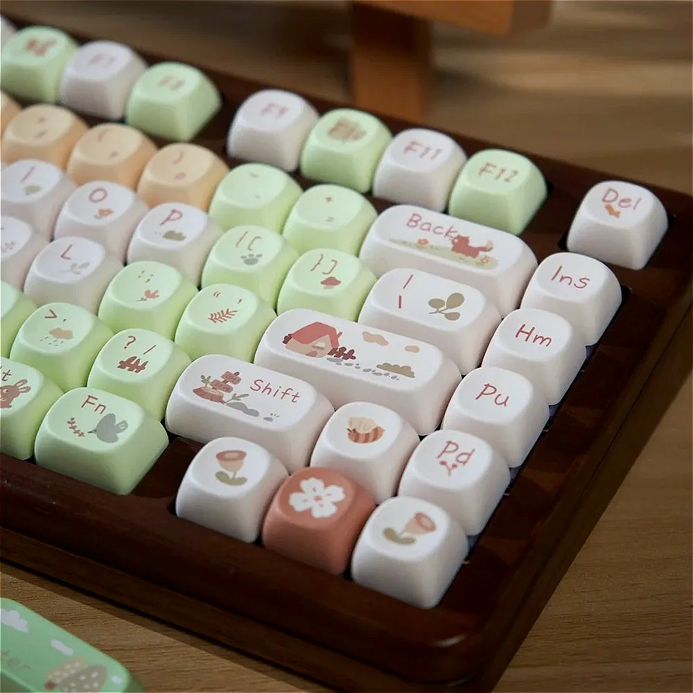 

Forest Hut Theme, Keyboard Keycap Set PBT MOA Small Full Set, Retro, Keycaps for 21/61/87/104/108 Mechanical Keyboards