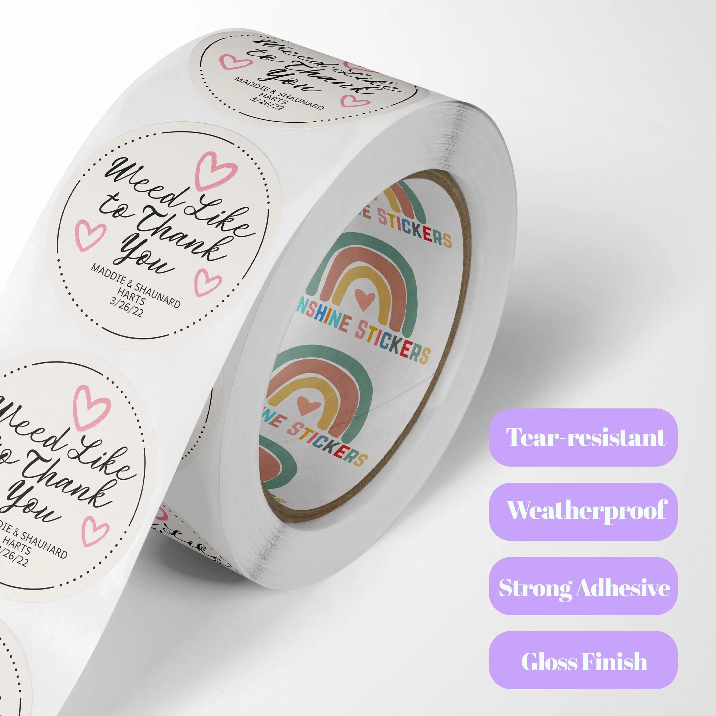 Custom your own stickers labels with any design and logo - Personalize your business stickers Rolls of various shapes and sizes