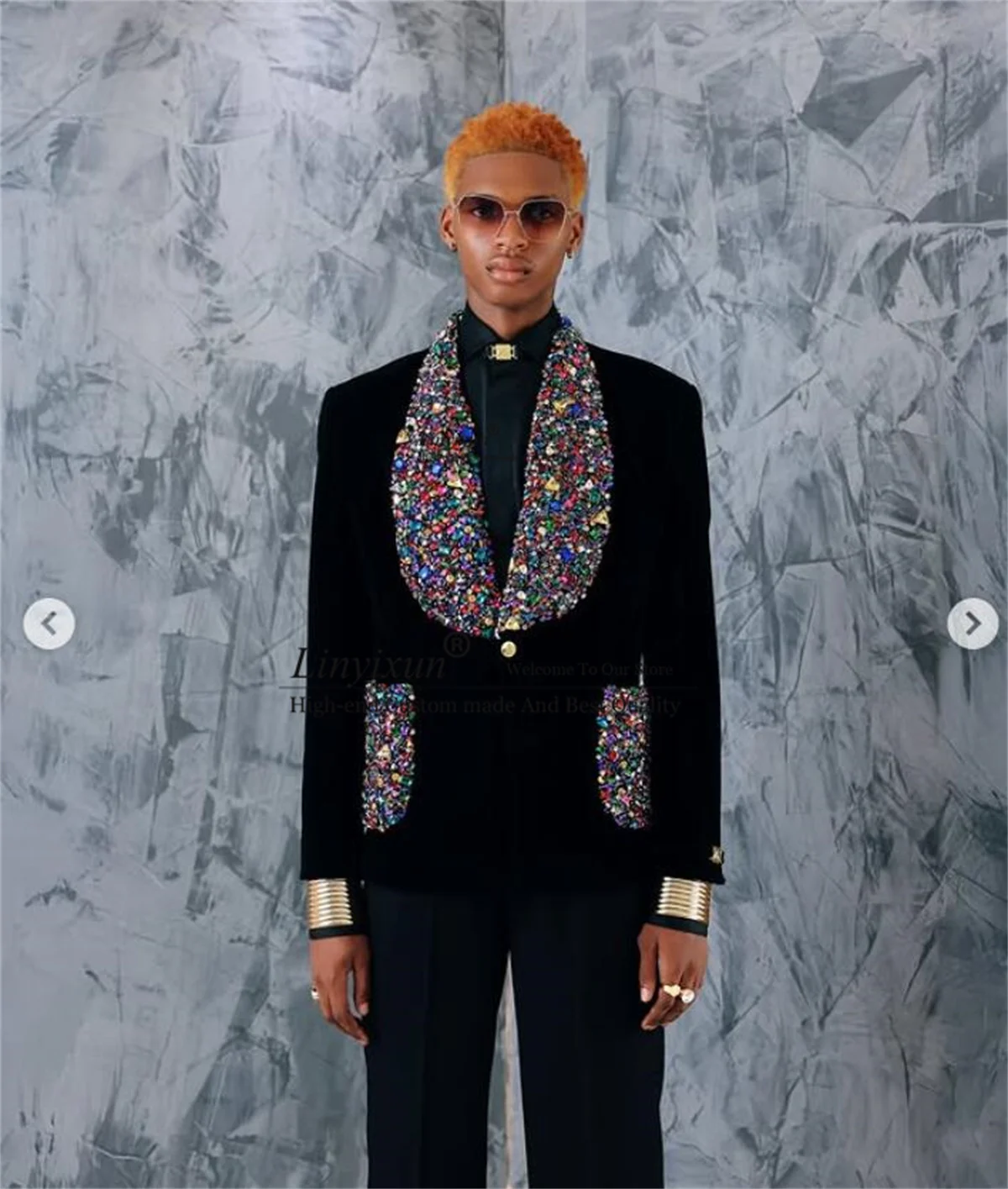 

Stunning Beaded Rhinestone Men Suit 2 Pieces Sets Groom Tuxedo Slim Fit Wedding ropa hombre Customized Shawl Lapel Party Blazers
