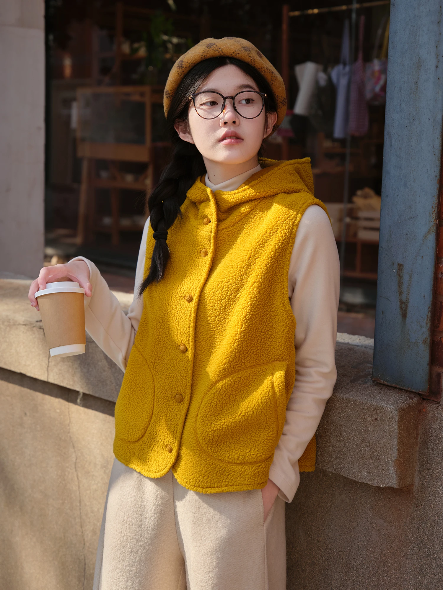 

Warm Sun Winter Women's Vest N963 Hooded Double Layer Fce Svel Coat Small Size Commute Sle Regular Length Pure Color