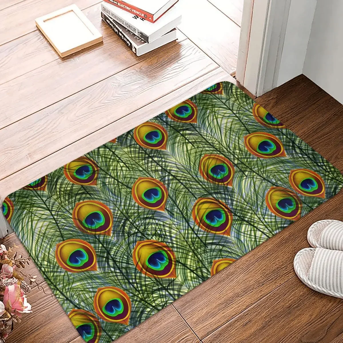 Non-slip Rug Doormat Bath Mat Peacock Bird Feather Hallway Carpet Welcome Decorative