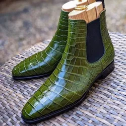 Multi Colors Crocodile Print Square Toe Boots Fashion Slip On Men Boots Luxurious Handmade Party Banquet Office Men Dress Shoes