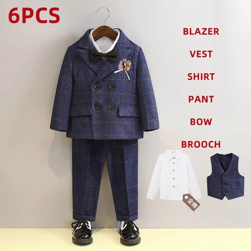 4/5/6Pcs Autumn Kids Boys Formal Suit Children Boys Suit Set 7 To 14 Years Wedding Elegant 1-10Y Children Boys Suits Outfits Set