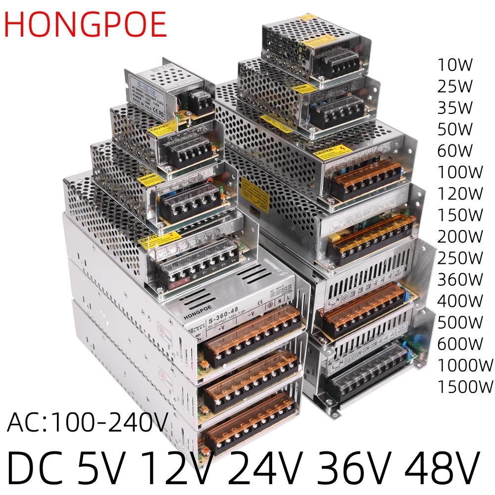 DC 5V 12V 24V 36V 48V Power Supply 220V to 5 12 24 36 48 1A 2A 3A 4A 5A 6A 8A 10A 15A 20A 30A 40A 50A 60A Transformer Power SMPS