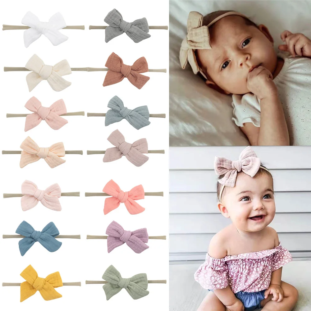 5Pcs/Lot Muslin Cotton Baby Headbands Flower Rainbow Print Elastic Nylon Hair Bands Fashion Boys Girls Headwear Headwraps