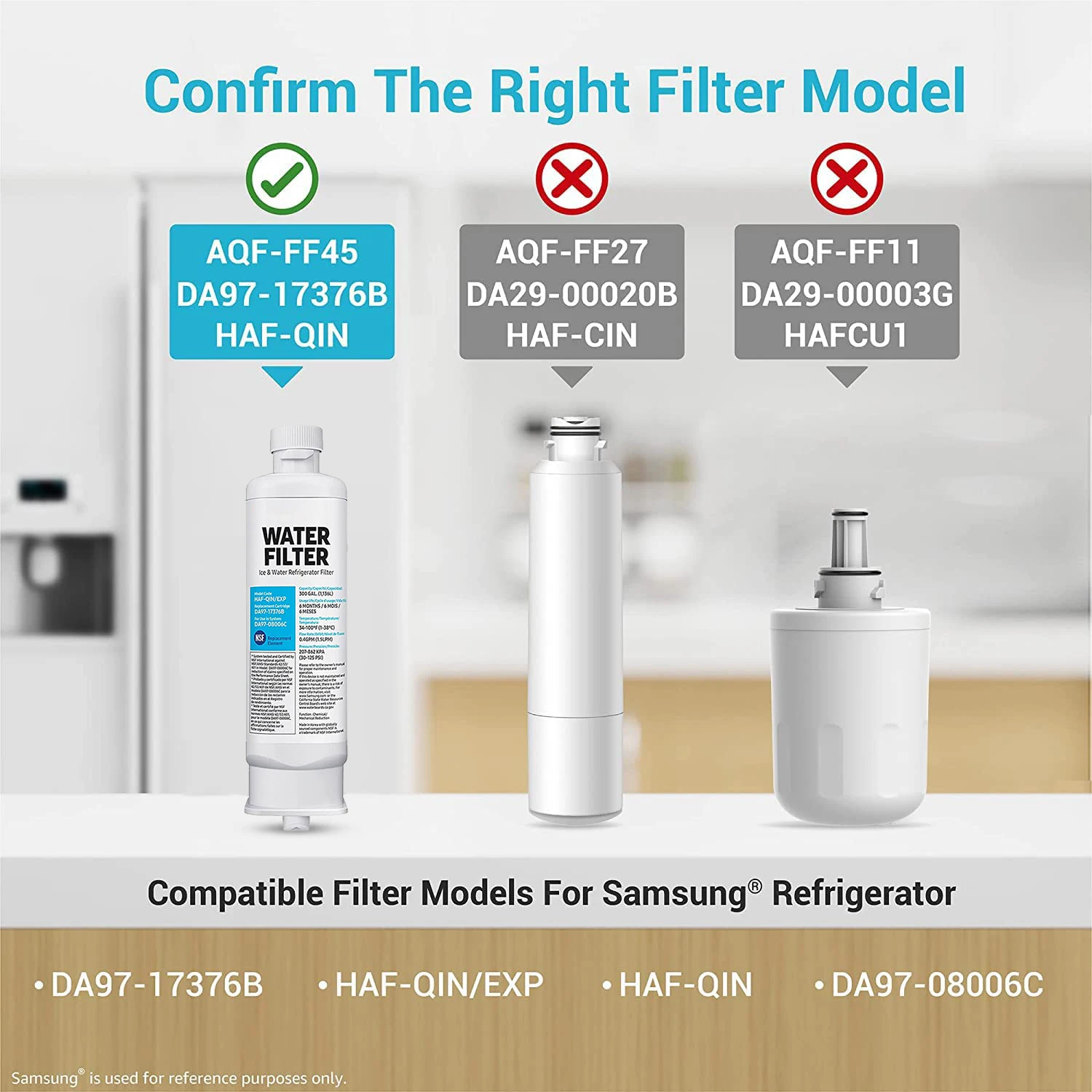 Genuine DA97-17376B Refrigerator Water Filter, NSF Certified Brand,  HAF-QIN, EXP, DA97-08006C, RF23M8070SG, RF23M8070SR