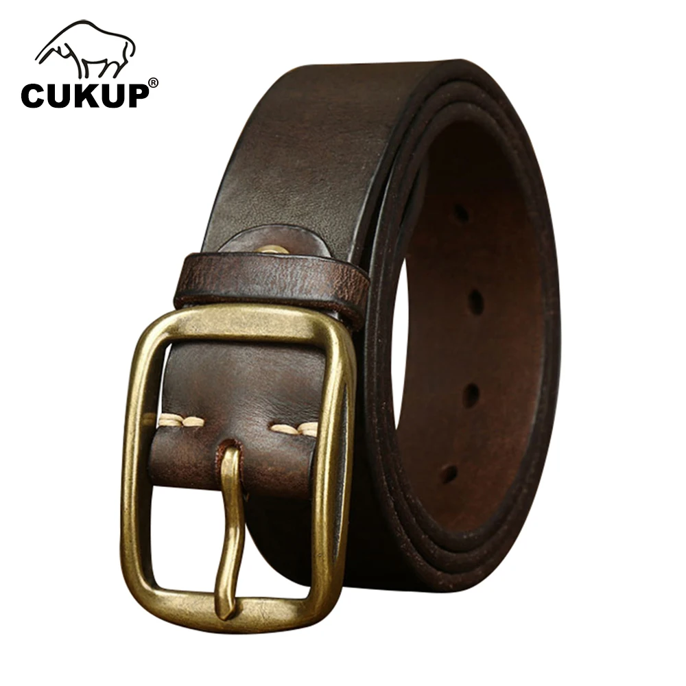 

CUKUP Solid Brass Buckle Metal Vintage Water Wash Accessories Top Quality Pure 1st Layer 100% Cow Genuine Belt Male Leather