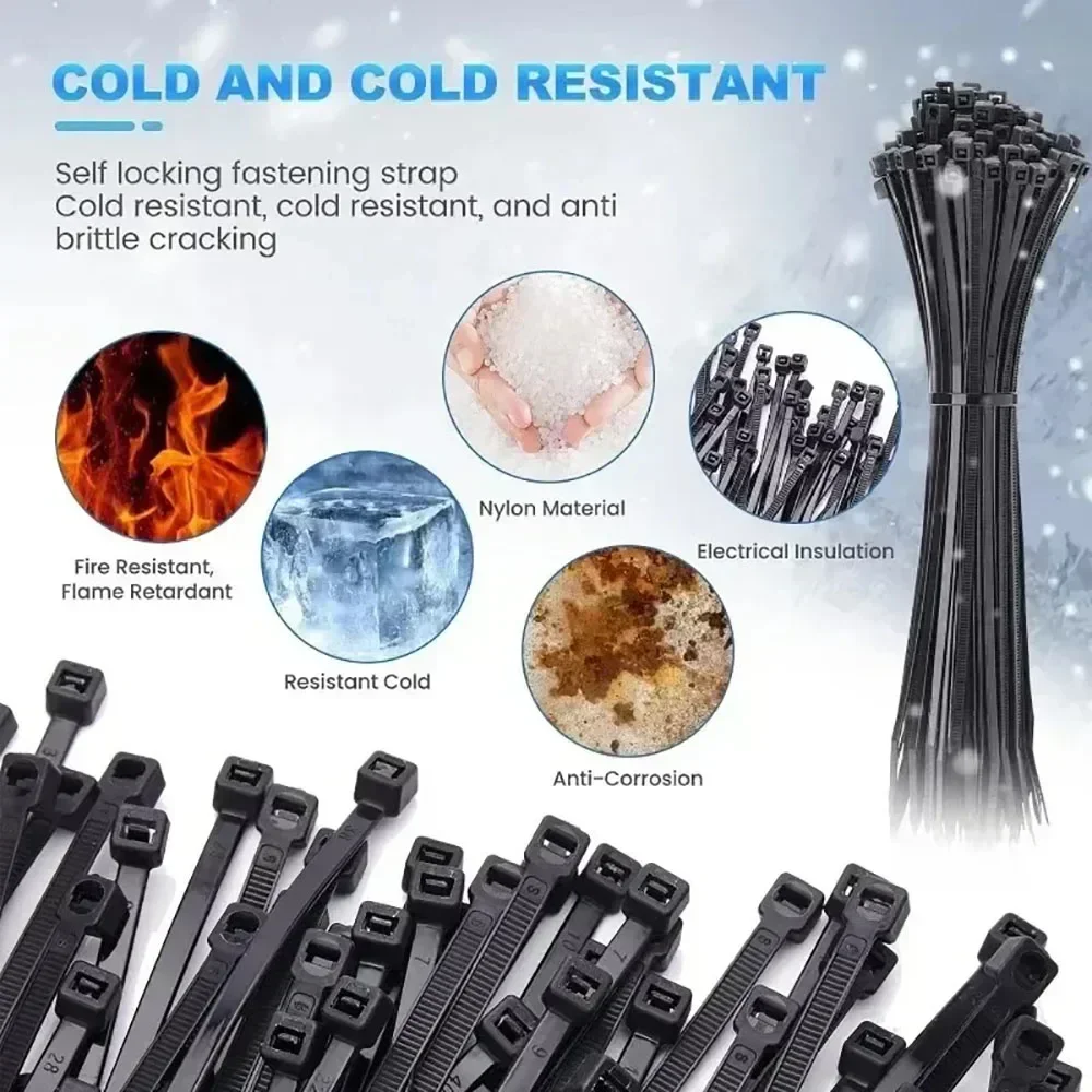1000/100Pc Wholesale Plastic Nylon Cable Ties Self-locking Cord Straps Adjustable Cables Fastening Loop Home Office Wire Zip Tie
