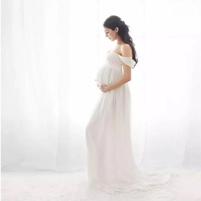 

Maternity Lace Dress Sexy Gown Off Shoulder Long Pregnancy Dress Photo Shooting Women Fancy Clothing Slit Dress for Photoshoot
