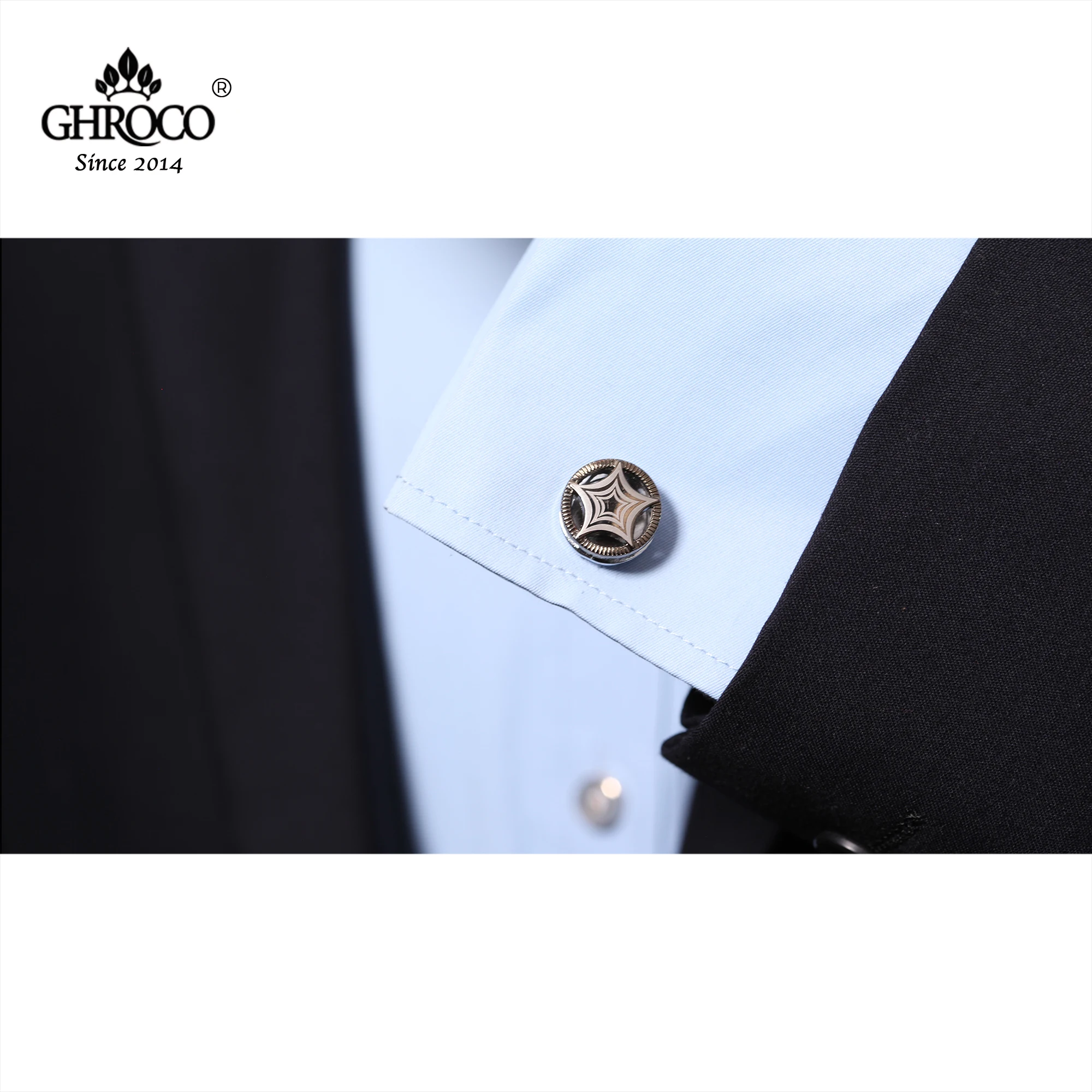 GHROCO High Quality Exquisite Surface Laser Printe Star Round Shirt Cufflinks Fashion Luxury Gifts for Business Men Women