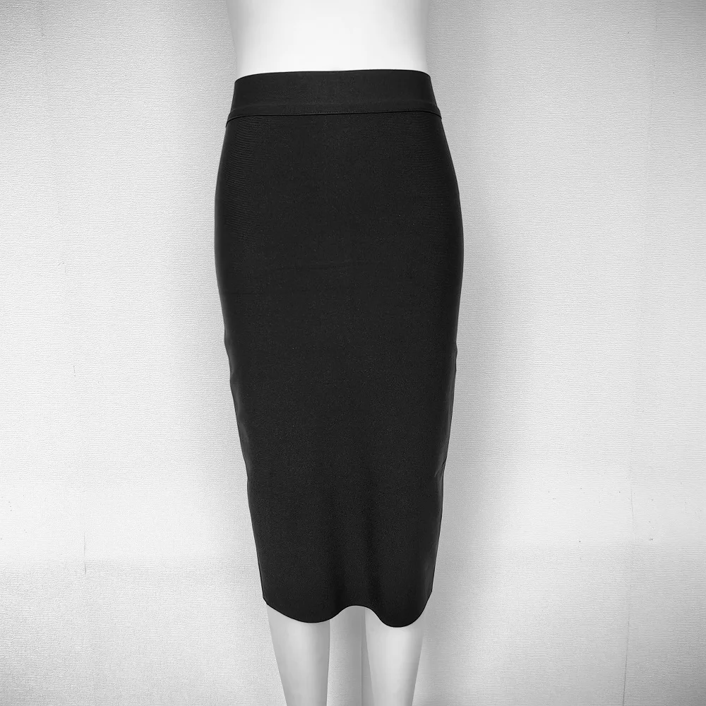 BEAUKEY Classic Bandage Knitted Split White Skirts Midi High Waist Black Classic Fashion Long Skirts Bosycon Elastic Thick Skirt