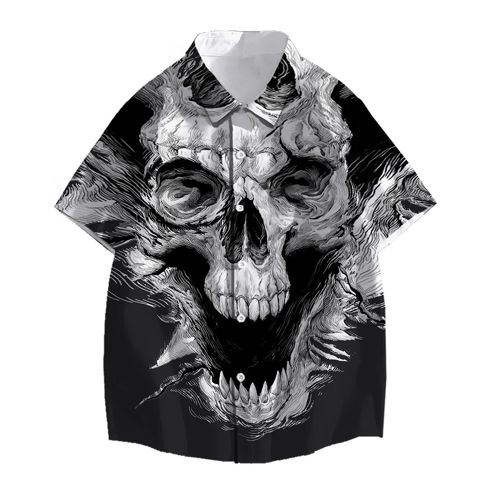 SONSPEE Black and White Image 3D Printed Horrible Skull Shirt Men Women Loose Oversized Clothing Horror Short Sleeve Men's Top