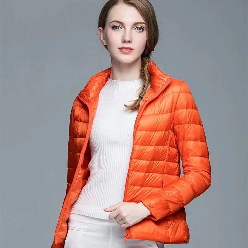 2024 New Women Winter Coat Light Down Jacket White Jacket Long Sleeve Warm Coat Parka Female Solid Portable Outerwear