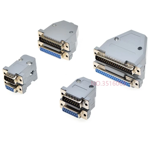 Imagen 2 del producto 2 uds DB9 DB15 DB25 DB37 agujero/Pin hembra/macho conector soldado azul RS232 puerto serie adaptador DB D-SUB 9/15/25/37pin Shell