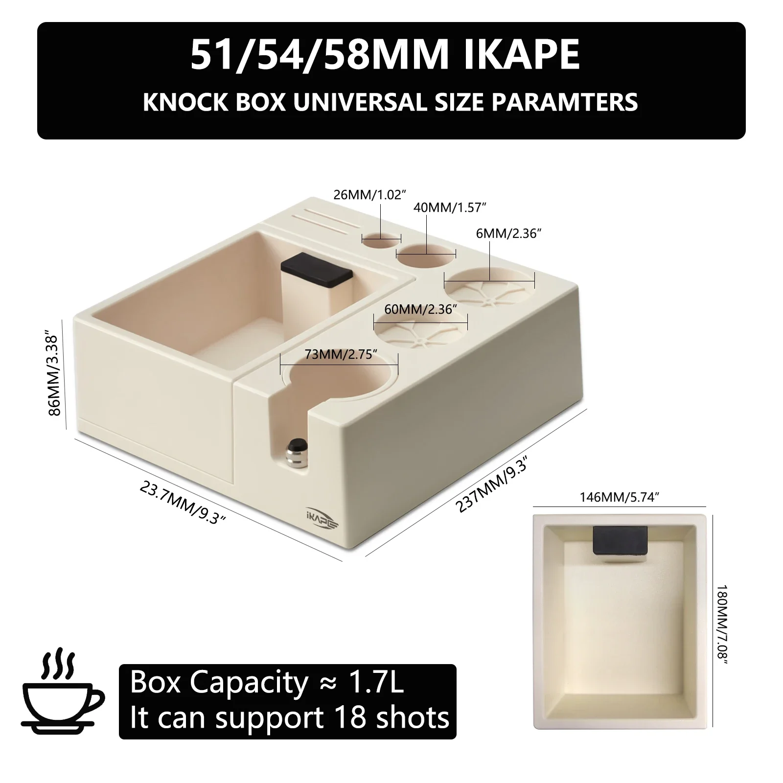 Imagem -03 - Ikape Espresso Knock Box Caixa Organizadora de Café Ajuste para Armazenamento 51 mm 54 mm 58 mm Tamper Portafilter Base de Estação de Plástico