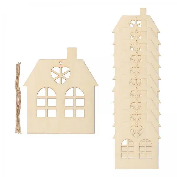 Unfinished Wooden Cutouts Christmas Ornament Set Blank Shapes with Ropes for DIY Holiday Party Embellishments