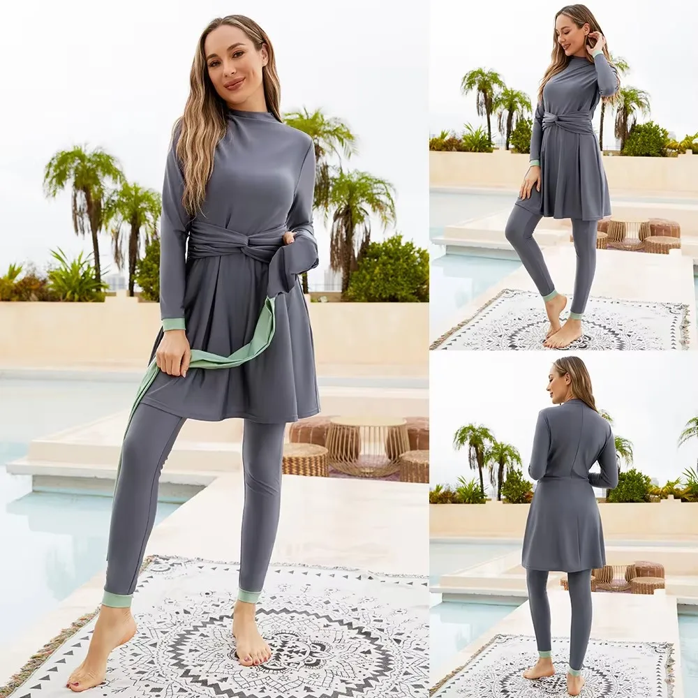 Female Burkini Muslim Swimwear 2025 Swimming Suit For Women Modest Swimsuit Islamic Clothing Sets 3 Pieces Fashion Dress Large