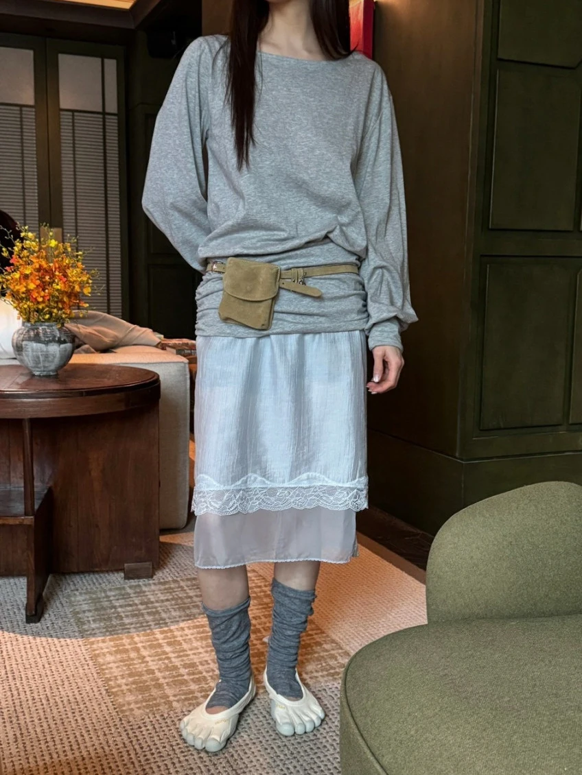 

Noxular Original Design 2026 Spring Summer New Lace Patchwork Half Skirt High Waist Straight Leg A-Line Silhouette Casual Style
