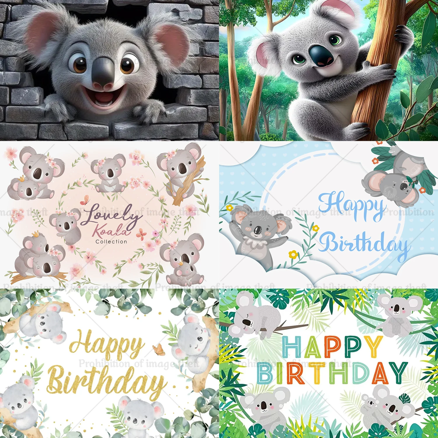 Cute Cartoon Koala Theme Birthday Party Background Zoo Jungle Animal Theme Photography Prop Child Decoration Gift Banner Poster