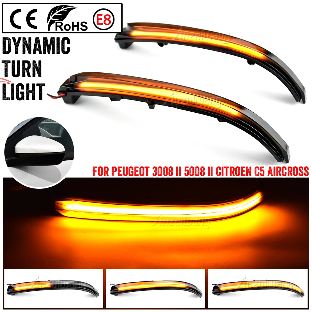 

LED Dynamic Turn Signal Light Side Mirror Indicator Blinker For Peugeot 3008 5008 II MK2 Citroen C5 Aircross 2017-2021