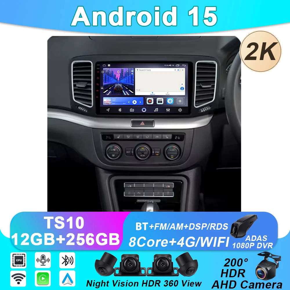 

Android 15 For Volkswagen VW Sharan Seat Alhambra 7N 2010-2022 Car Multimedia Video Player Radio GPS Navigation 4G Head Unit RDS