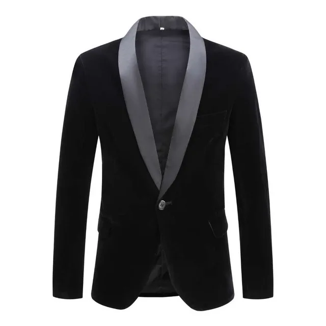 Black Velvet Men\'s Suit Blazer Prom Tuxedos Single Breasted One Button Blazer Bussiness/Wedding Jacket Only Coat for Party