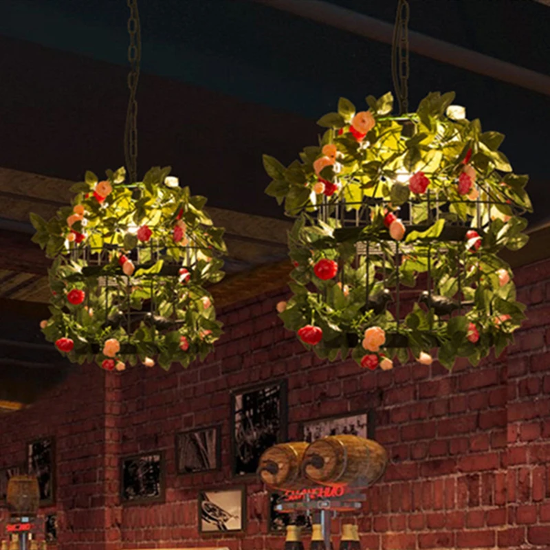 Simulation Rose Chandelier For Hotel Restaurant Bar Corridor Wrought Iron Pendant Lamp Industrial Style Home Improvement