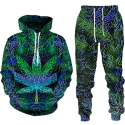 Colorful Leaf 3D Print Men Women Tracksuit Sets Casual Hoodie+Pants 2pcs Sets Fashion Pullover Streetwear Oversized Man Clothing