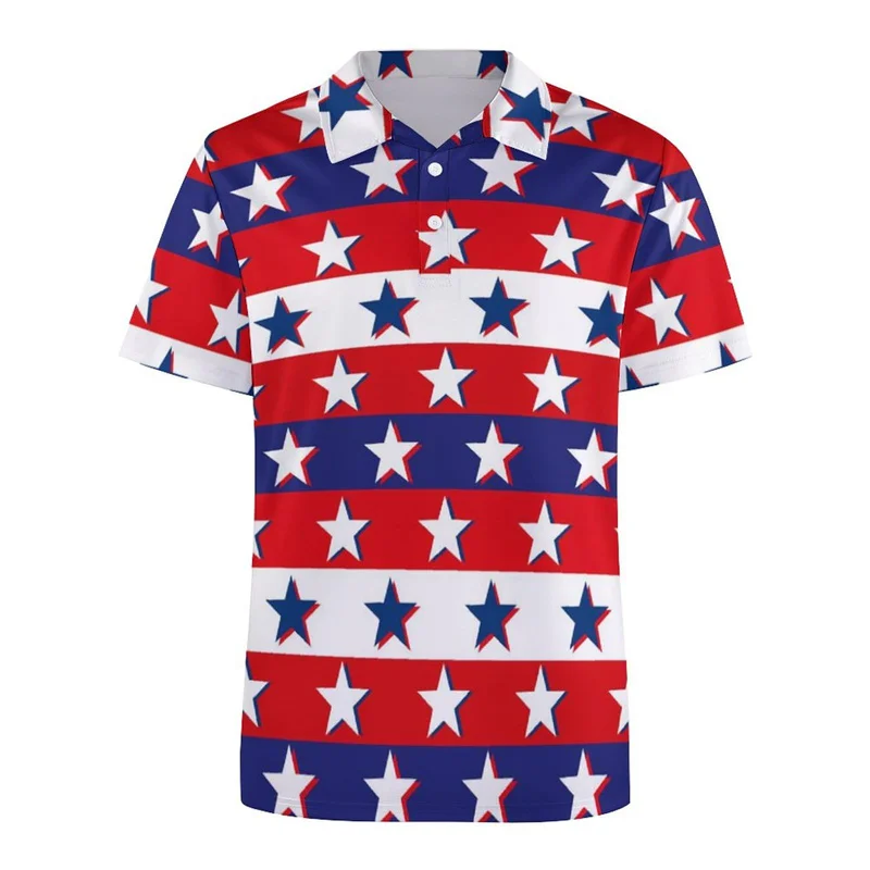 Fashion USA Flag Pattern Polo Shirt For Men 3D Print Short Sleeves T-shirt Hot Sale Street Summer Button Loose Lapel T Shirts