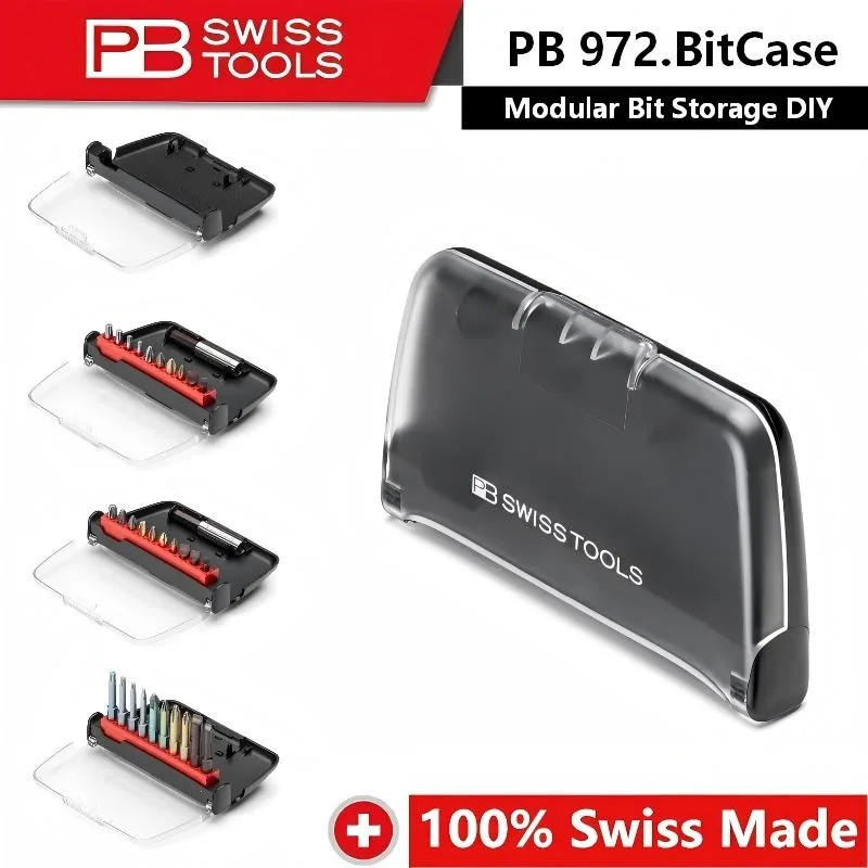 PB SwissTools PB 972.BitCase Plastic Precision Bit Storage Box Holds 10 Screwdriver Bits Portable Holder with Belt Clip