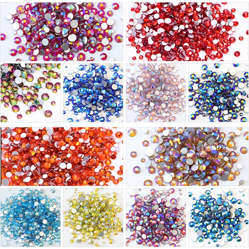 Mix Size 1440pcs Crystal AB Glitter Rhinestone Glass Non Hotfix Rhinestones стразы Flatback Diamond Nail Art Decorations Y0015