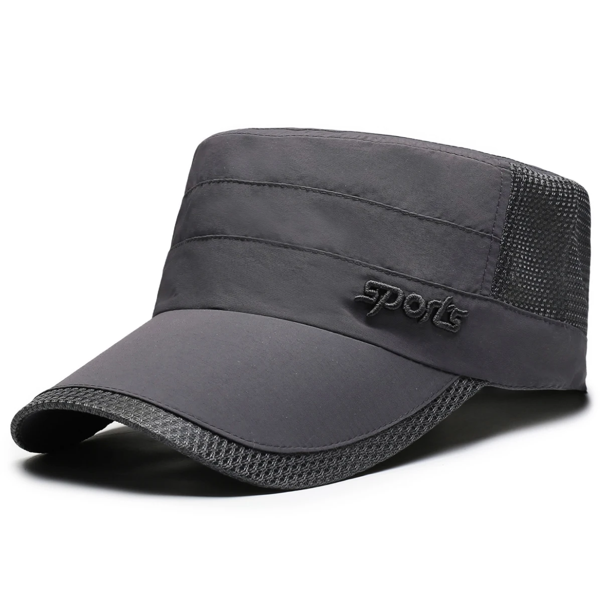 Schnelltrocknender Sonnenschutzhut für Frühling/Sommer, leichte, atmungsaktive Mesh-Baseballkappe, lässiger, flacher Militärstil-Modehut – Detail 7