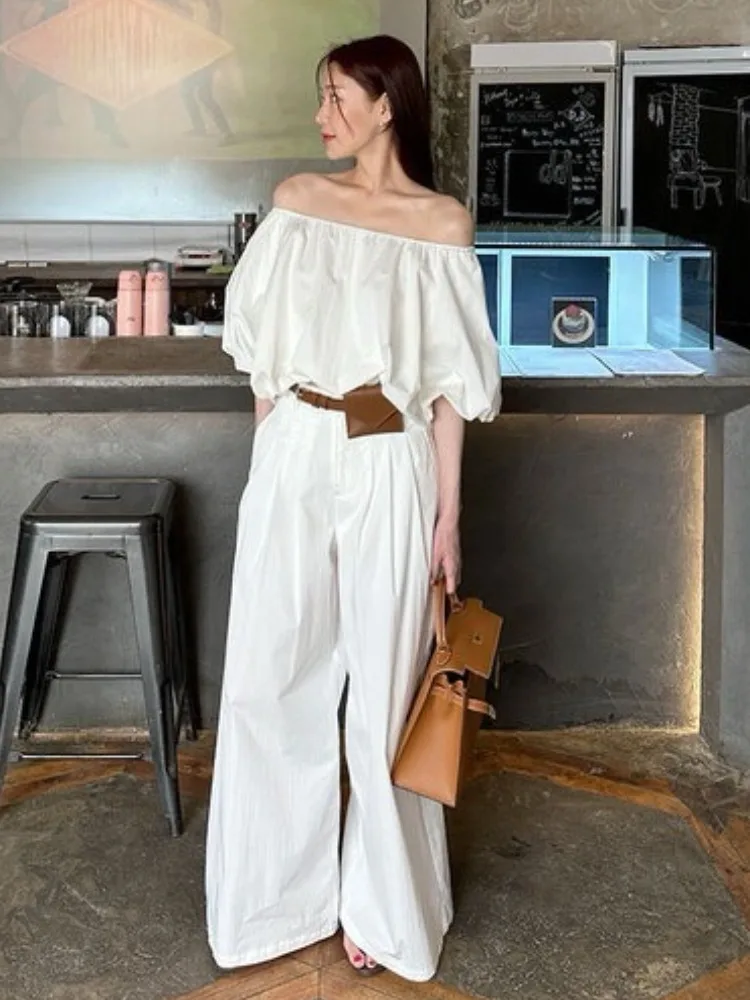 Ele ort oulder irt décontracté taille haute pantalon deux pièces ensemble polyvalent printemps été automne Faion trajet Sle femmes...