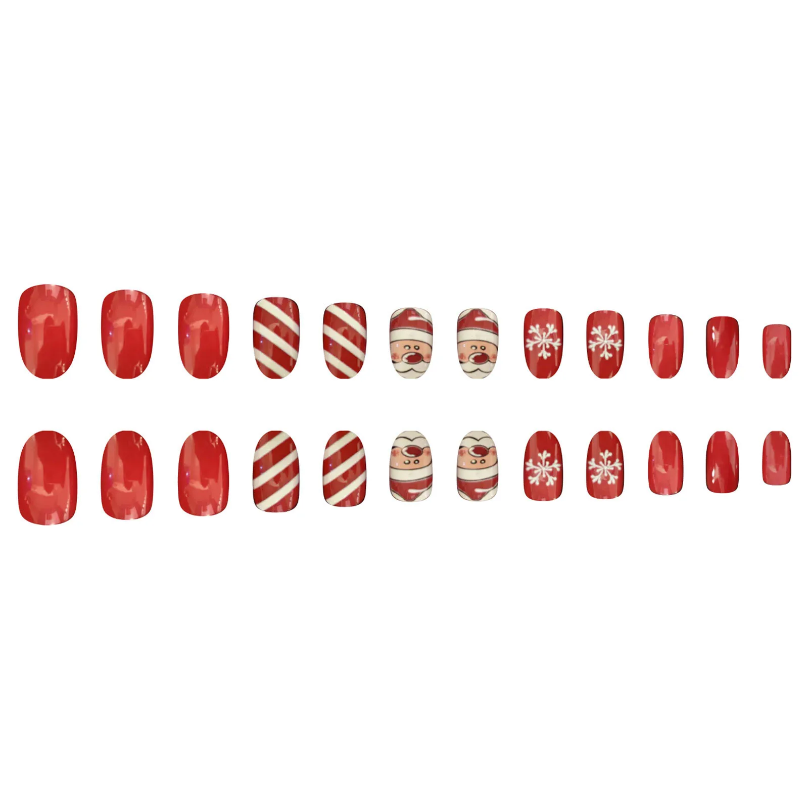 Christmas Fake Nails with Santa Printed Sweet & Charming Reusable False Nails for Shopping Traveling Dating