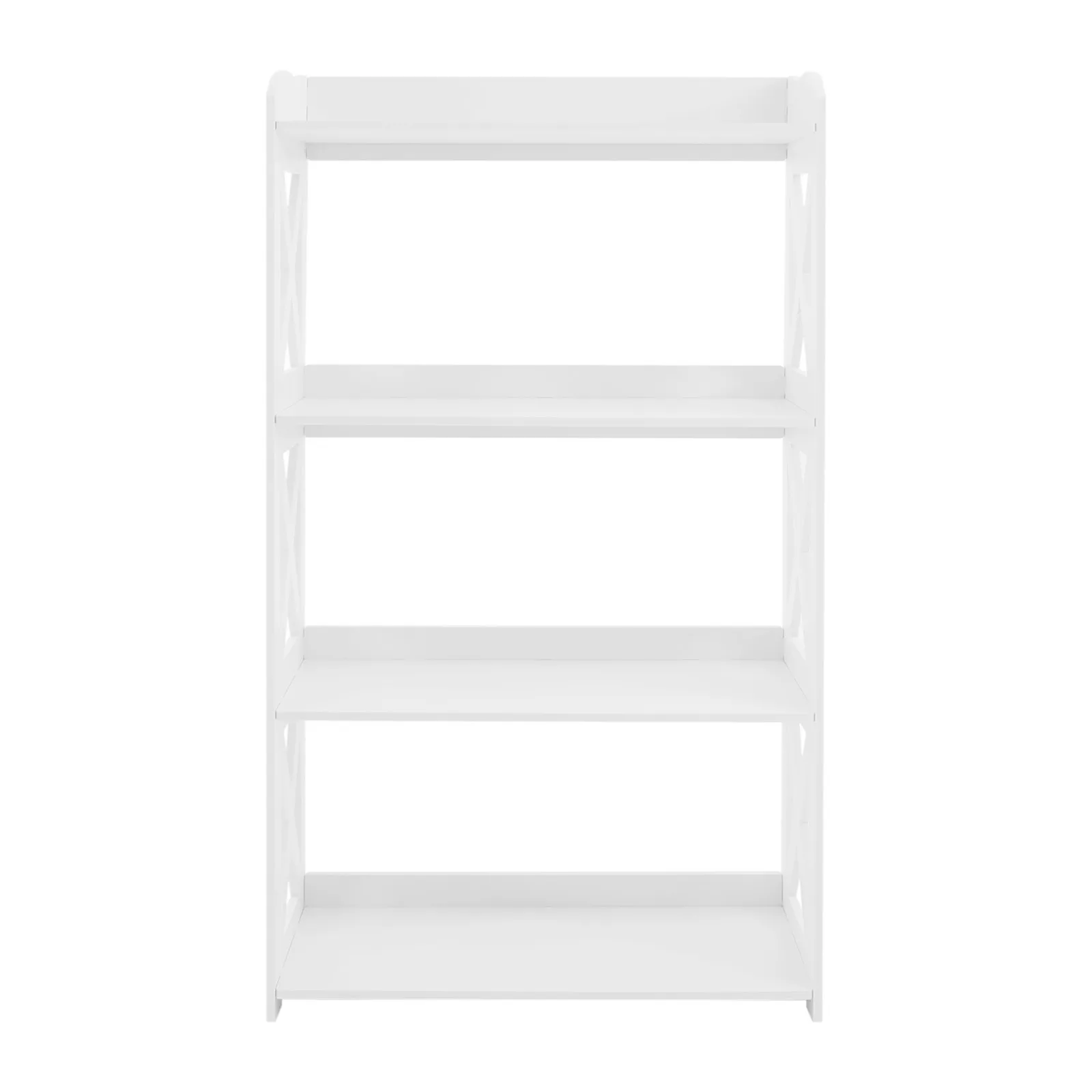 4-stufiges PVC-Bücherregal, weißes offenes Regal mit geräumiger Stauraum, stabiles wasserabweisendes Bücherregal, moderner, bodenstehender Organizer – Detail 6