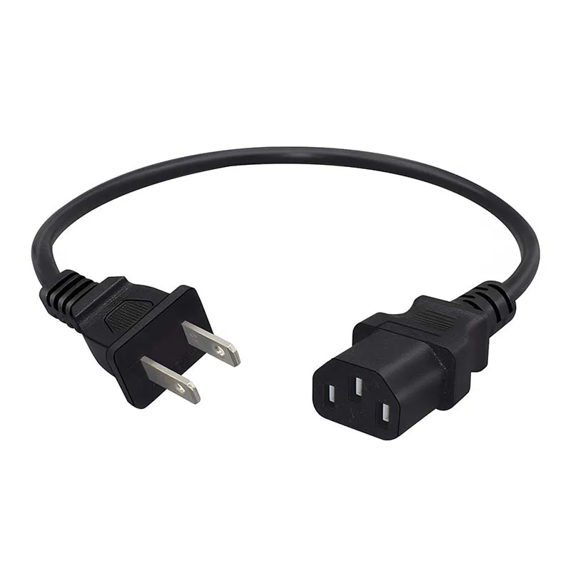 2PCS 0.4M Short US Power Cord NEMA 1‑15P 2‑Pin Plug to IEC320‑C13 Female, Pure Copper Short Power Supply Cable