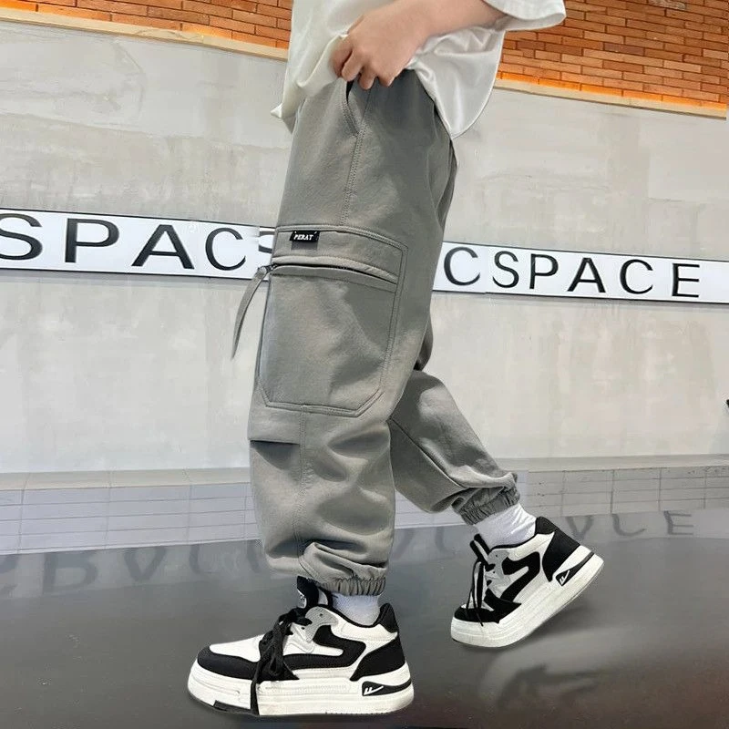 Boys Summer Pants Ice Silk Thin Elastic Cargo Joggers Korean Style Kids Breathable Loose Trousers  137