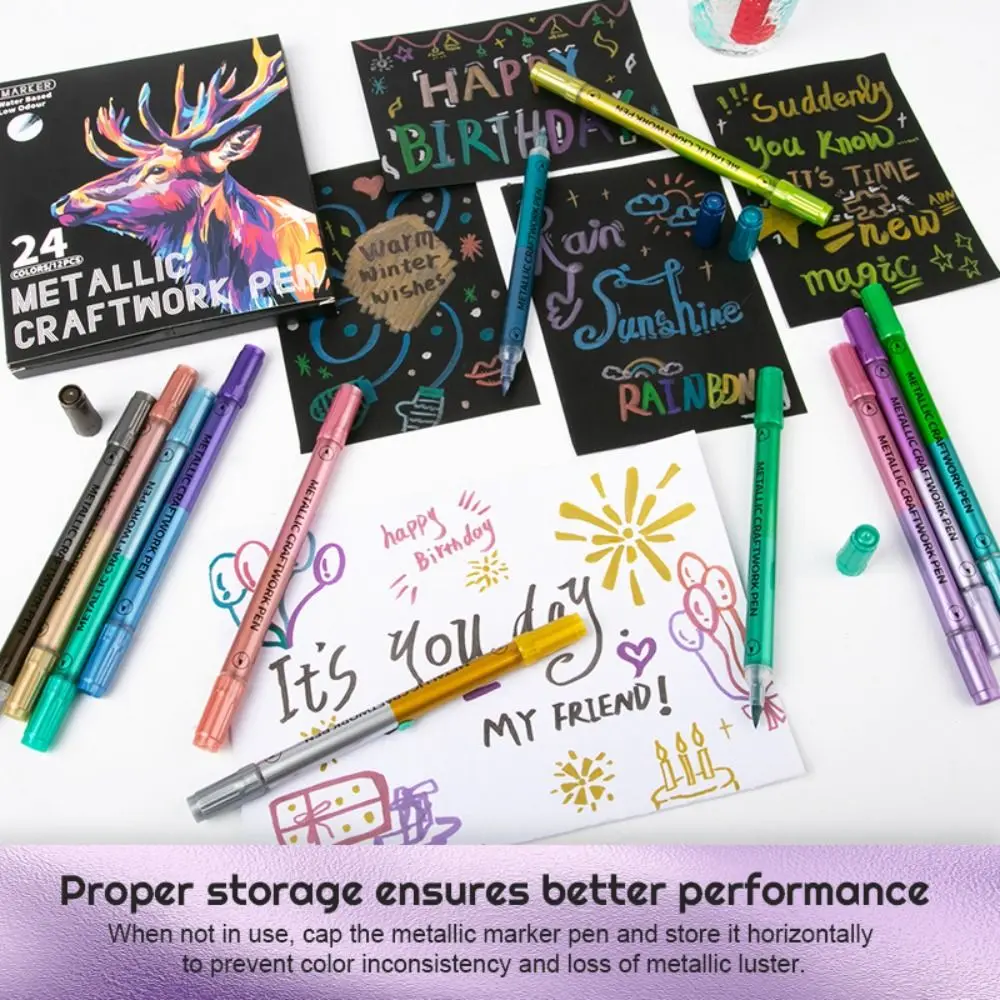 24 Colors Dual-ended Markers Dual Color Temporary Dual Tip Markers Drawing Marker Quick Dry Acrylic Paint Markers Rock Painting