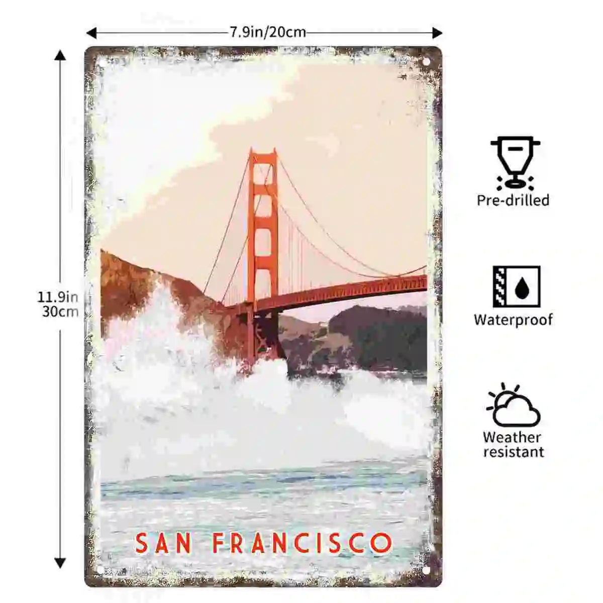 2D FLAT 1pc San Francisco Golden Gate Bridge Scenic Metal Wall Sign Decoration for Home Cafe Garage Bedroom Porch And Garden