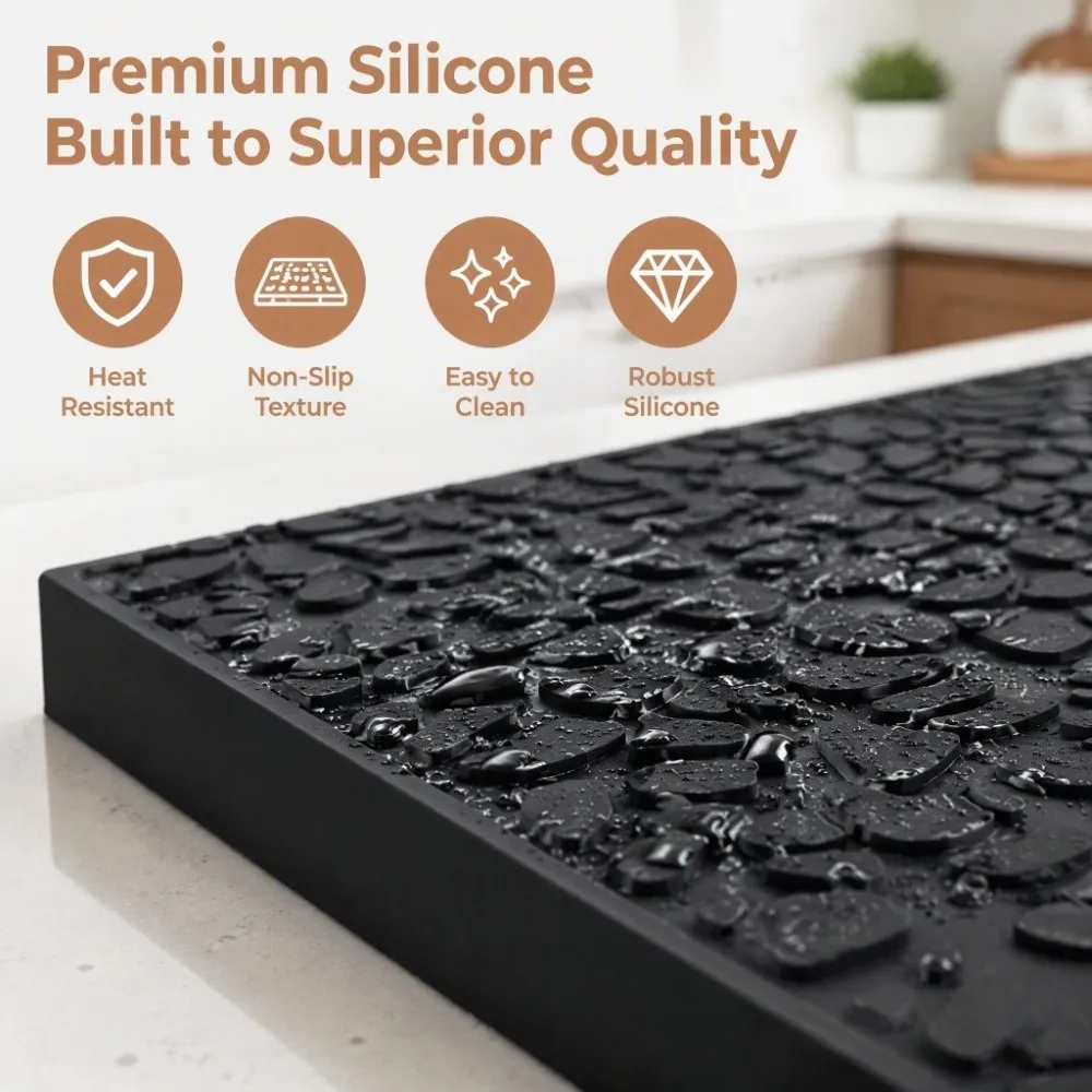 Other Flexible Silicone Spill Mat Heat Resistant Non Slip Drip Guard Pad Premium Black Coffee Bar Mat Kitchen Countertop