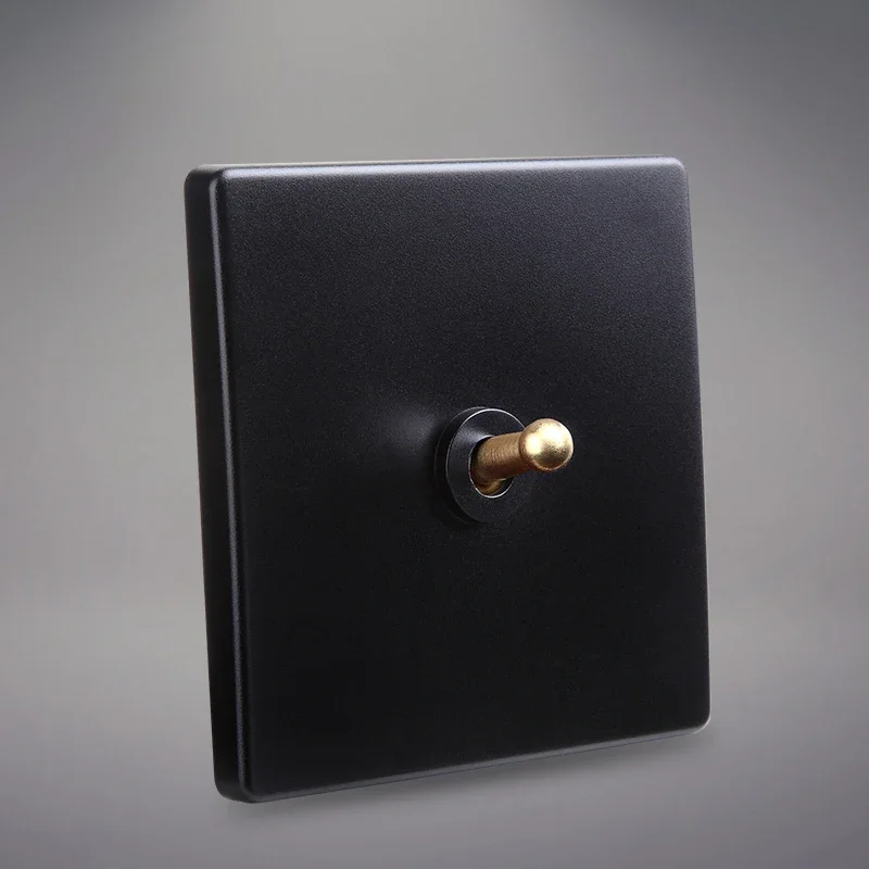 Retro Switch 1-4 Gang 2 Way Wall Light Brass Lever Toggle Switch Black Matte Panel