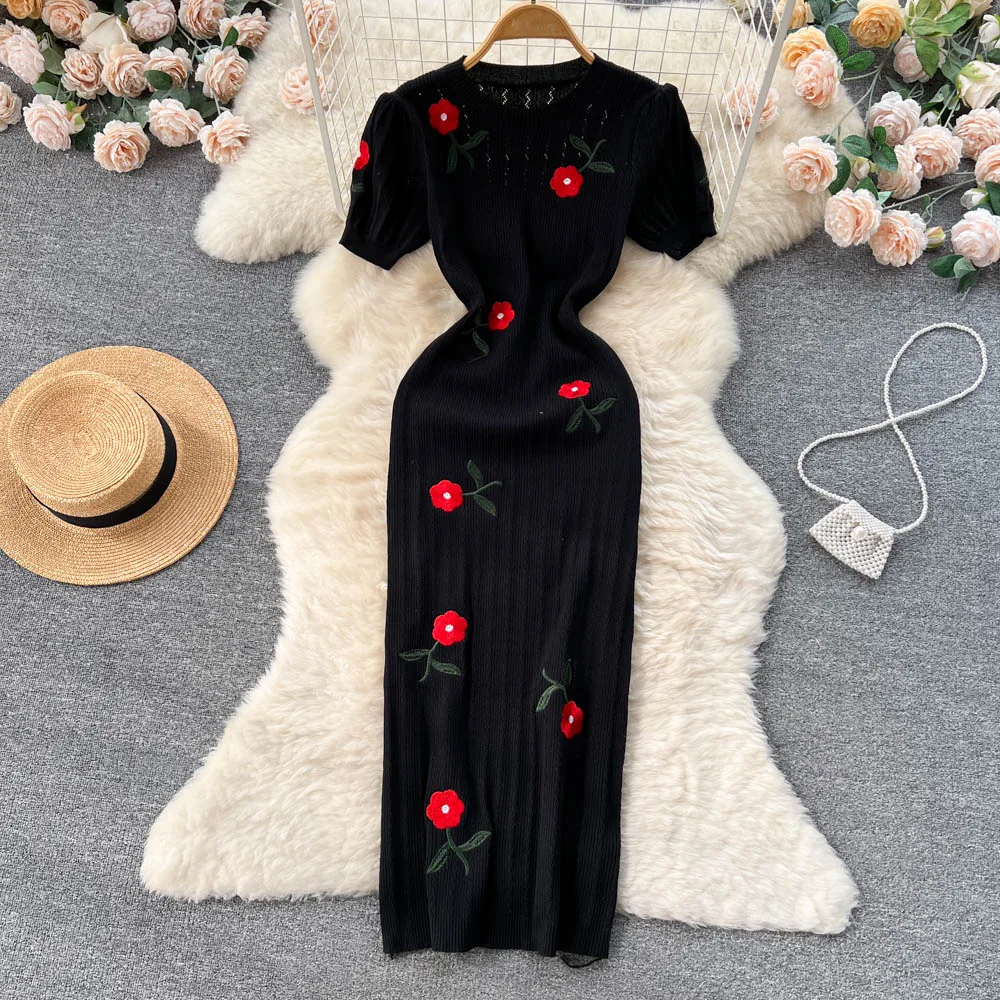 Crochet Dresses Knit Cut Out Dress Jurk Dames Beach Dresses for Women 2023 Short Sleevel Female Vestidos Mujer Maxi Long Dress