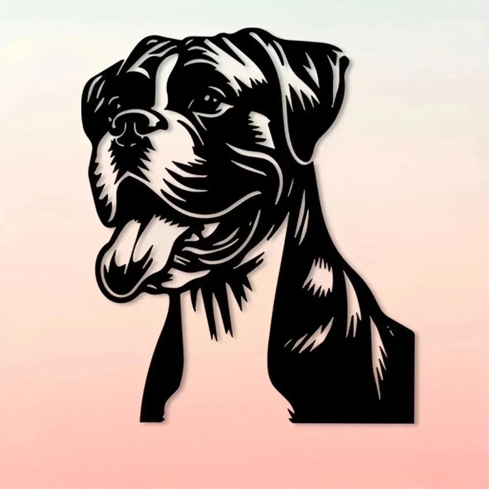 CIFBUY Iron Art Boxer Dog Wall Decor Rustproof Weatherproof Metal Sculpture for Indoor Outdoor Home Garden Patio Yard Decor